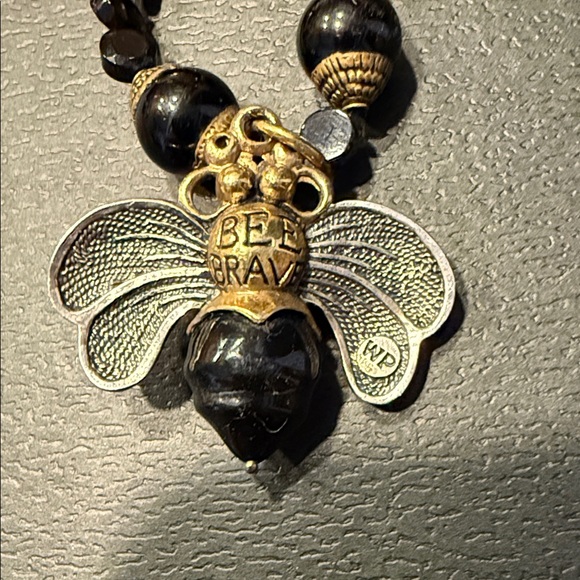 Artisan Hand Crafted in Beverly Hills Black and Gold Bumble Bee  Necklace